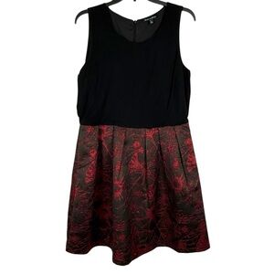 Alison Andrews Black & Red Metallic Floral Brocade Fit & Flare Dress Size Large